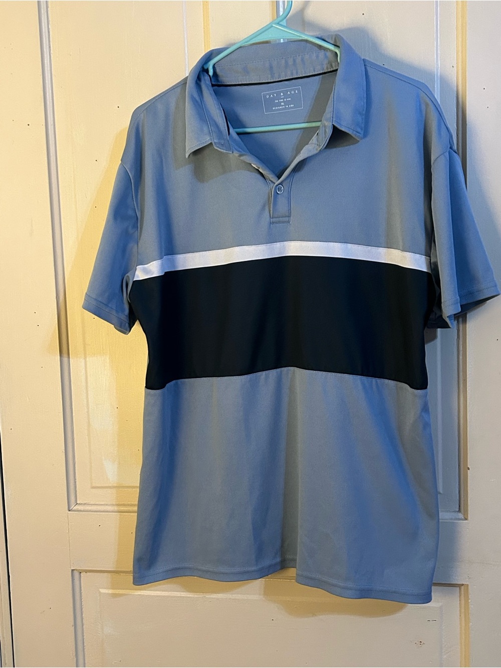 Men's Light Blue Polo with Black Chest Stripe